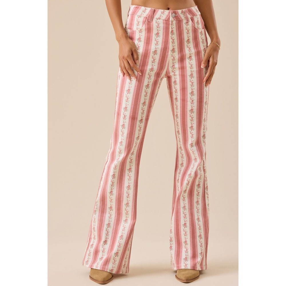 Altar‎ State Womens XXS Flared Pants Floral Stripe High Rise
